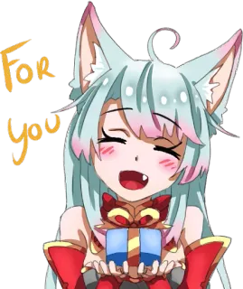 ☺️ For you 애니메이션, 소녀, 고양이 귀, 선물, 선물, 귀여운, 행복한 telegram sticker