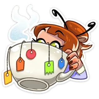 🐝 tè, bevanda, donna, cartone animato, carino, rilassante, bibita, animazione whatsapp sticker