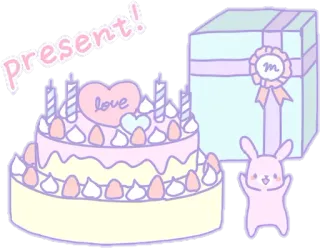 🎁 Present! hadiah, kue, ulang tahun, perayaan, kado, imut, kelinci whatsapp sticker