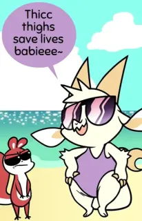 😏 Thicc thighs save live babieee~ curvilínea, dibujos animados, playa, gafas de sol telegram sticker
