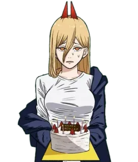 😈 Power Chainsaw Man HAPPY BIRTHDAY anime, cartoon, birthday, cake, devil, girl, power, chainsaw man telegram sticker