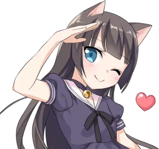 👋 Anime, Mädchen, Katze, Neko, Zwinkern, Gruß, Herz, Kawaii telegram sticker