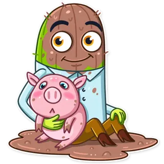 🌚 cactus, pig, mud, cute, animal, cartoon telegram sticker