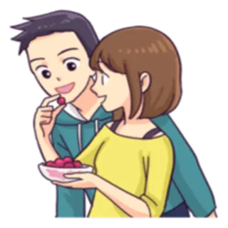 🍓 пара, романтика, отношения, любовь, ягоды, снек, мультфильм, иллюстрация telegram sticker