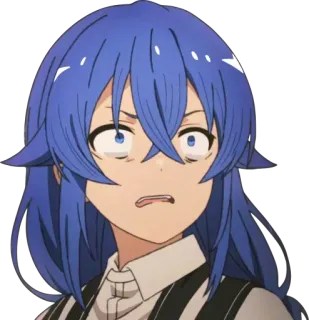 😧 anime, desenho animado, personagem, cabelo azul, surpreso, chocado, expressão whatsapp sticker