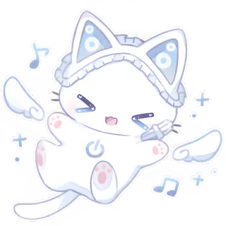 🥳 고양이, 카와이, 귀여운, 천사, 음악, 헤드폰 telegram sticker