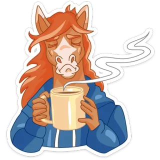 ☕️ horse, coffee, mug, cartoon, animal, drink whatsapp sticker