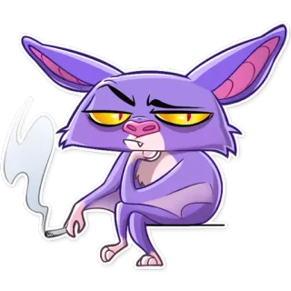 😒 летучая мышь, мультфильм, фиолетовый, животное, сигарета, курение telegram sticker