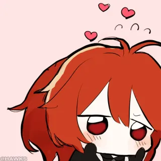 💠 @HAWKS anime, cute, red hair, hearts, chibi, cartoon telegram sticker