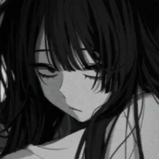 😞 Anime, Manga, Triste, Fille, Noir et blanc telegram sticker