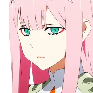 😧 Zero Two Darling in the Franxx anime, pink hair, girl, character telegram sticker