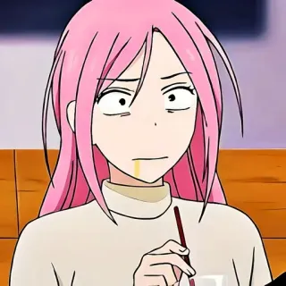 😐 애니메이션, 여자, 분홍 머리, 마시는, 놀란 telegram sticker