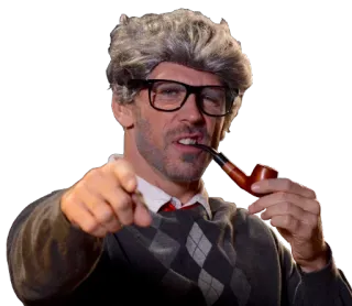 👴 mężczyzna, okulary, fajka, sweter, siwe włosy, wskazywanie telegram sticker