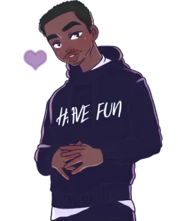 💜 HAVE FUN persona, cartone animato, felpa con cappuccio, divertimento, cuore, stile telegram sticker