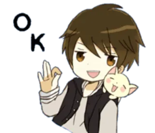 👌 OK Anime, Kreskówka, Kot, Słodki, Ok, Chłopak telegram sticker
