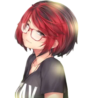 😏 ARMY 애니메이션, 여자, 빨간 머리, 안경, 인물 사진, 소녀 telegram sticker