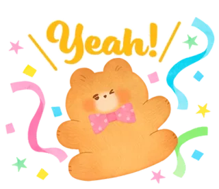 🌰 Yeah! หมี, น่ารัก, คิดบวก, งานฉลอง, ปาร์ตี้, กระดาษสี, ร่าเริง, มีความสุข whatsapp sticker