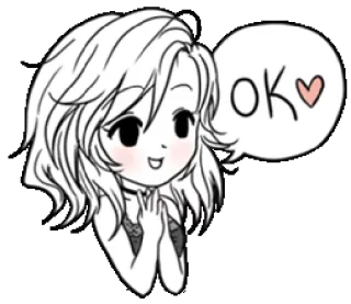 👌 OK OK, carino, ragazza, anime, cuore whatsapp sticker