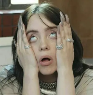 🙄 Billie Eilish นักร้อง, นักดนตรี, คนดัง, กลอกตา, ตลก, มีม telegram sticker