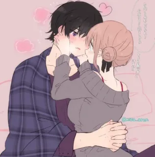 😘 อนิเมะ, คู่รัก, โรแมนติก, จูบ, ความรัก, การ์ตูน, ความสัมพันธ์ telegram sticker