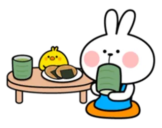 😋 Hase, Küken, Onigiri, Tee, Essen, süß, Cartoon telegram sticker