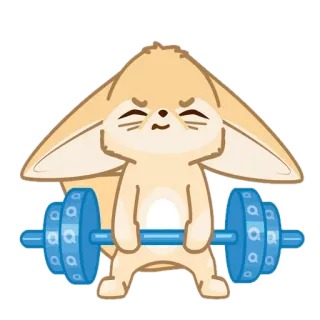 🦊 Raposa-do-deserto, Desenho animado, Halterofilismo, Exercício, Fofo, Animal, Fitness telegram sticker
