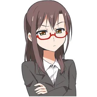 😑 Anime, Mulher, Óculos, Escritório, Feminino, Cabelo Castanho, Séria telegram sticker