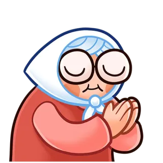 🙏 cartone animato, nonna, anziana, occhiali, fazzoletto, illustrazione, adesivo whatsapp sticker
