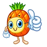 👍 ananas, pouce levé, dessin animé, fruit, tropical, emoji telegram sticker