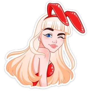 😉 coelho, menina, loira, orelha, fofo, adesivo whatsapp sticker