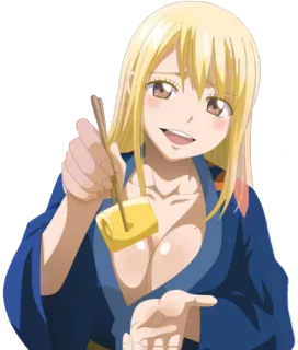 😚 Lucy Heartfilia Fairy Tail Anime, Dibujos animados, Mujer, Rubia, Comida, Personaje, Lucy Heartfilia whatsapp sticker