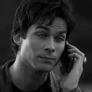 ▪️ Damon Salvatore The Vampire Diaries Wampir, Serial TV, Ian Somerhalder, Czarno-białe, Telefon telegram sticker
