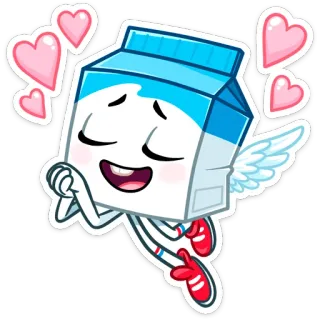 ❤️ Milchkarton, Cartoon, Essen, süß, Liebe, Herz, fliegend, Engel whatsapp sticker