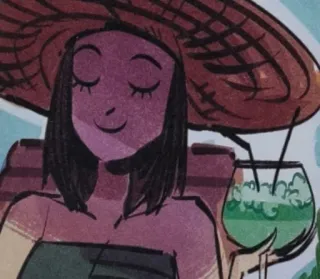 🍹 femme, chapeau, boisson, relaxation, été, dessin animé, illustration whatsapp sticker