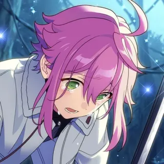 😰 anime, chorando, cabelo rosa, garoto anime whatsapp sticker