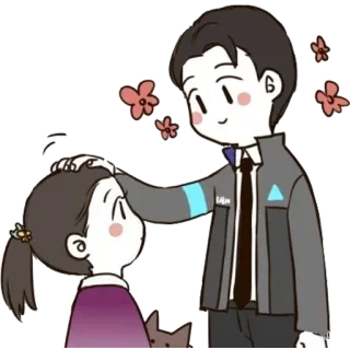 ☺️ Connor Detroit: Become Human android, cute, connor, detroit become human, flowers telegram sticker