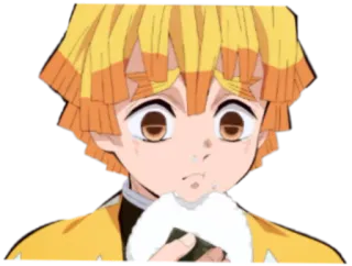 🍙 Zenitsu Agatsuma Demon Slayer Zenitsu Agatsuma, Demon Slayer, Anime, Manga, Nourriture, Manger, Personnage whatsapp sticker