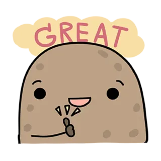 👍 GREAT Cartoon, Niedlich, Kartoffel, Daumen hoch, Positiv telegram sticker