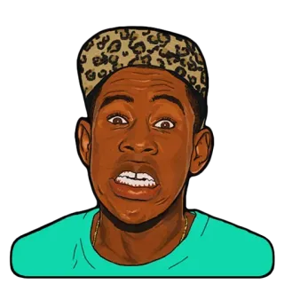 😊 Tyler, The Creator Tyler, The Creator, แร็ปเปอร์, หมวกลายเสือดาว, ภาพเหมือน, การ์ตูน, คน telegram sticker