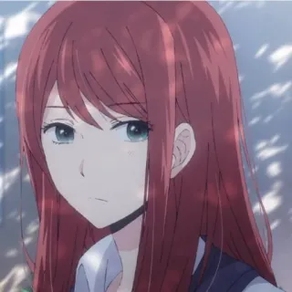 📍 anime, pelo rojo, mujer, triste, chica, retrato telegram sticker