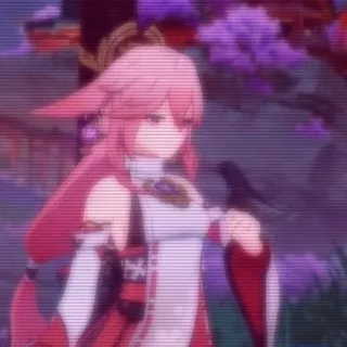🌟 Yae Miko Genshin Impact fille anime, cheveux roses, Yae Miko, Genshin Impact, jeu vidéo, renard, personnage whatsapp sticker