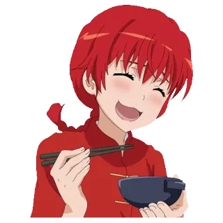 😅 Ranma Saotome Ranma ½ Anime, Manga, Essen, Essstäbchen, Essen, Lächeln, rote Haare, Kampfsport whatsapp sticker