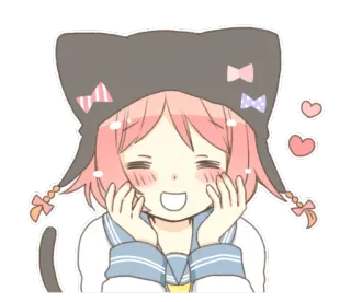 😊 anime, girl, cute, cat ears, hearts, happy whatsapp sticker