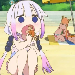 🦋 Kanna Kamui Miss Kobayashi's Dragon Maid Аниме, Канна, Дракон, Пляж, Еда, Чиби telegram sticker
