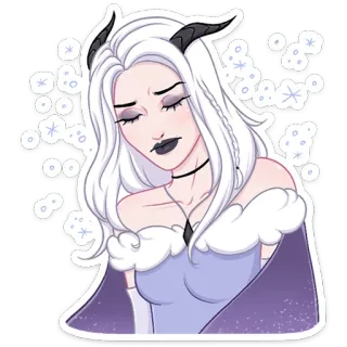 😌 demonenmeisje, winter, sneeuwvlokken, anime, fantasie, vrouw, ijs, koud telegram sticker