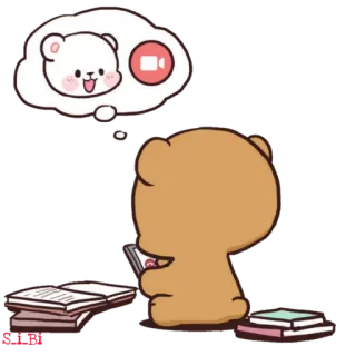 🎥 orso, studiare, videochiamata, carino, cartone animato telegram sticker