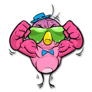 💪 Cartoon, Monster, Muskeln, Hut, Brille, Fliege telegram sticker