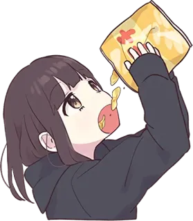 🍟 Garota anime, Batatas fritas, Lanche, Comida, Comendo, Fofo, Desenho animado whatsapp sticker