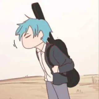 🦕 Cartoon, Figur, Anime, Chibi, Blaue Haare, Gitarre whatsapp sticker