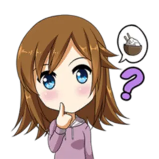 🤔 Anime, Cartoon, Mädchen, Denken, Fragezeichen, Essen, Reisschale whatsapp sticker